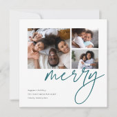 Dashing script | 3 Foto Collage Holiday Kaart (Voorkant)