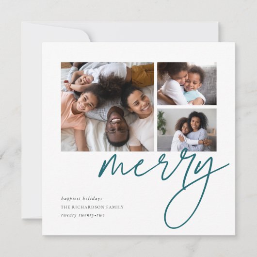 Dashing script | 3 Foto Collage Holiday Kaart (Voorkant)