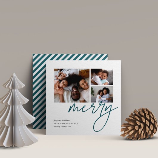 Dashing script | 3 Foto Collage Holiday Kaart