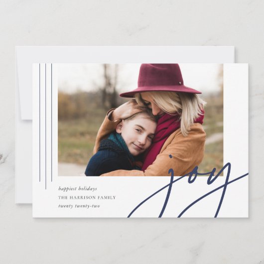 Dashing script | Joy | Horizontale foto Feestdagenkaart (Voorkant)