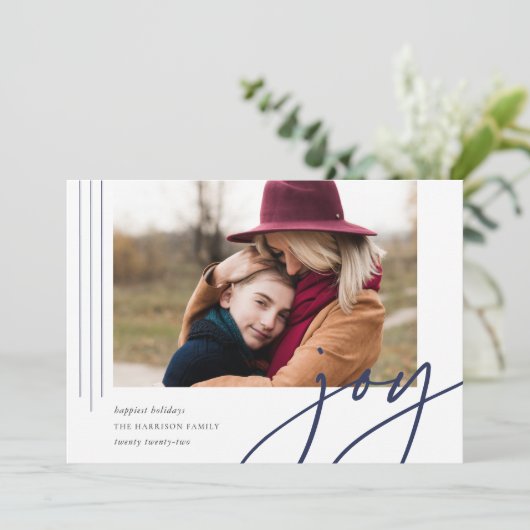 Dashing script | Joy | Horizontale foto Feestdagenkaart (Staand voorkant)