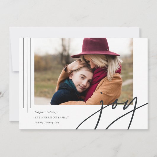 Dashing script | Joy | Horizontale foto Feestdagenkaart (Voorkant)