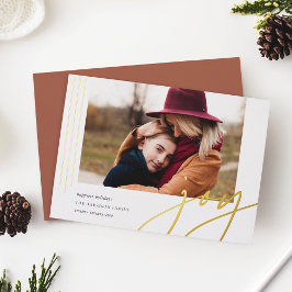 Dashing script | Joy | Horizontale foto Folie Feestdagenkaart