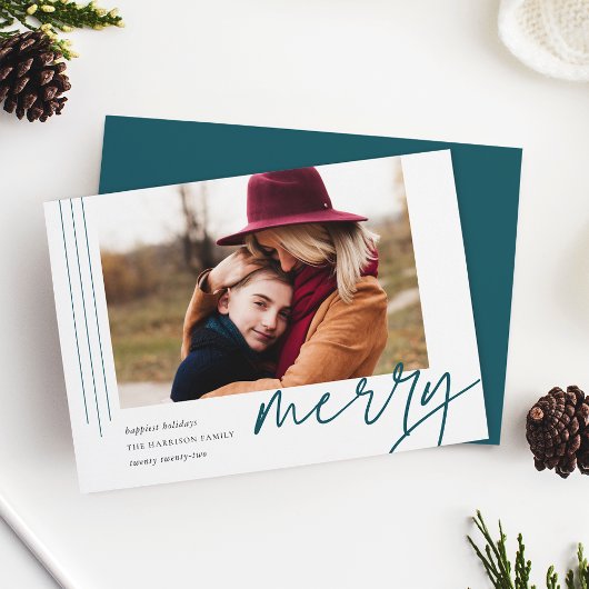 Dashing script | Merry | Horizontale foto Feestdagenkaart