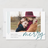 Dashing script | Merry | Horizontale foto Feestdagenkaart (Voorkant)