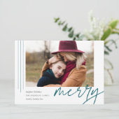 Dashing script | Merry | Horizontale foto Feestdagenkaart (Staand voorkant)