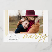 Dashing script | Merry | Horizontale foto Folie Feestdagenkaart (Voorkant)