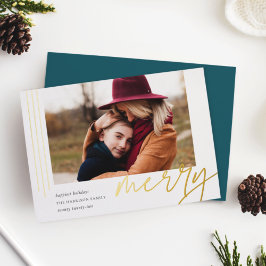 Dashing script | Merry | Horizontale foto Folie Feestdagenkaart