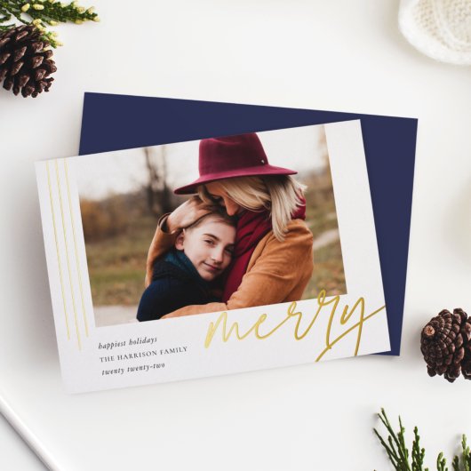 Dashing script | Merry | Horizontale foto Folie Feestdagenkaart