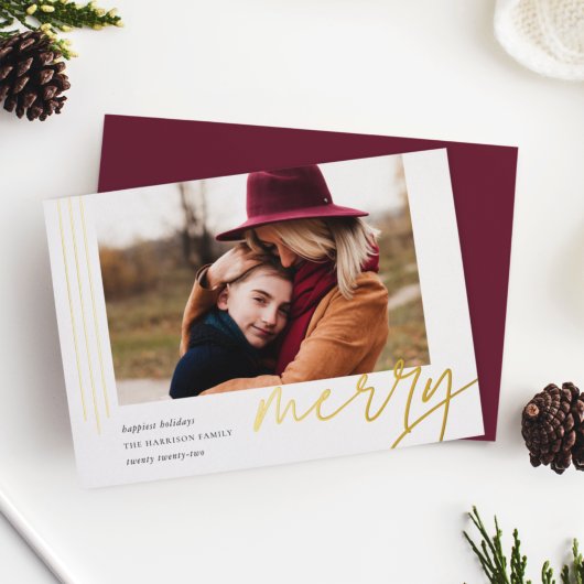 Dashing script | Merry | Horizontale foto Folie Feestdagenkaart