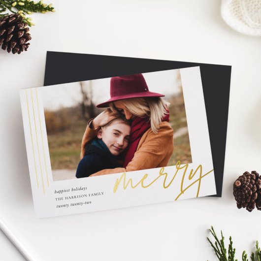 Dashing script | Merry | Horizontale foto Folie Feestdagenkaart