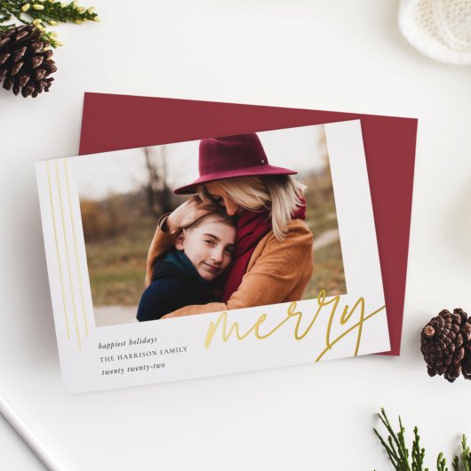 Dashing script | Merry | Horizontale foto Folie Feestdagenkaart