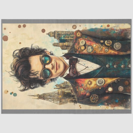 Dashing Steampunk Man  Outfit P6 Decoupage Tissuepapier (Voorkant)