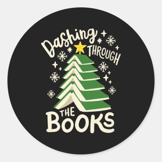 Dashing Through The Books Christmas Book Lovers Me Ronde Sticker (Voorkant)