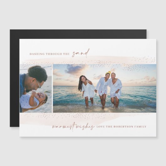 Dashing Through the Sand Holiday Photo Magnet Kaar Magnetische Uitnodiging (Voorkant / Achterkant)