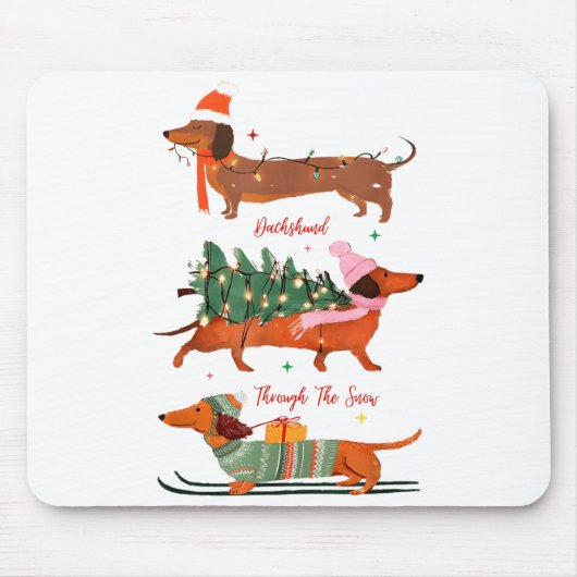 Dashing Through The Snow Christmas Wiener Dog Holi Muismat (Voorkant)
