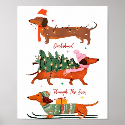 Dashing Through The Snow Christmas Wiener Dog Holi Poster (Voorkant)