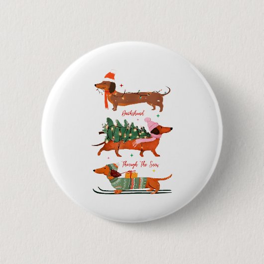 Dashing Through The Snow Christmas Wiener Dog Holi Ronde Button 5,7 Cm (Voorkant)