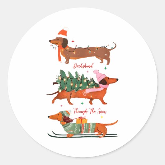 Dashing Through The Snow Christmas Wiener Dog Holi Ronde Sticker (Voorkant)