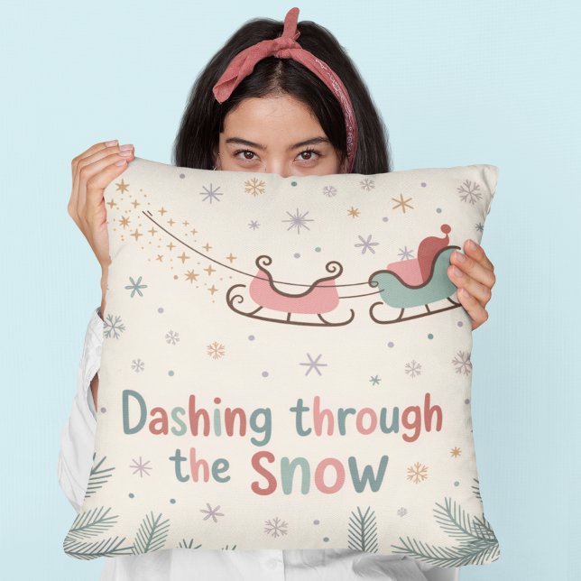 Dashing Through the Snow Cozy Pastel Christmas Kussen (Creator heeft geüpload)