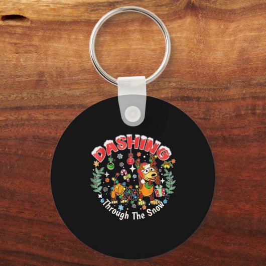 Dashing Through The Snow, Funny Dog Christmas Sleutelhanger (Voorkant)