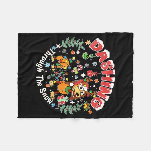 Dashing Through The Snow Slink Dog Christmas  Fleece Deken (Voorkant (Horizontaal))