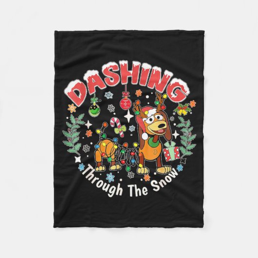 Dashing Through The Snow Slink Dog Christmas Fleece Deken (Voorkant)
