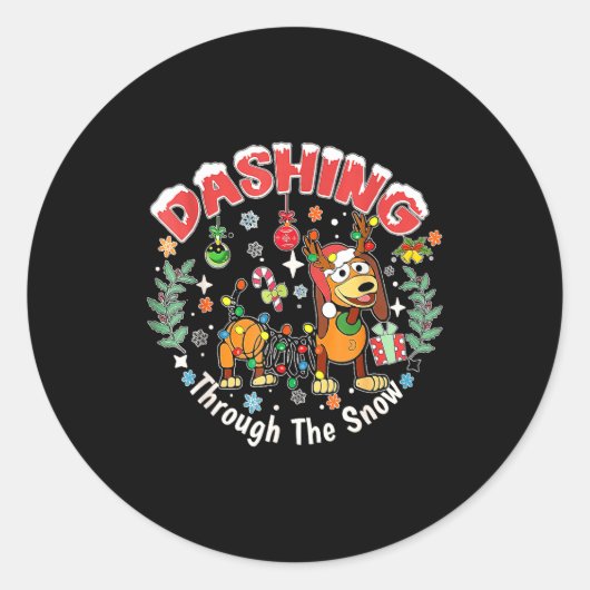 Dashing Through The Snow Slink Dog Christmas  Ronde Sticker (Voorkant)