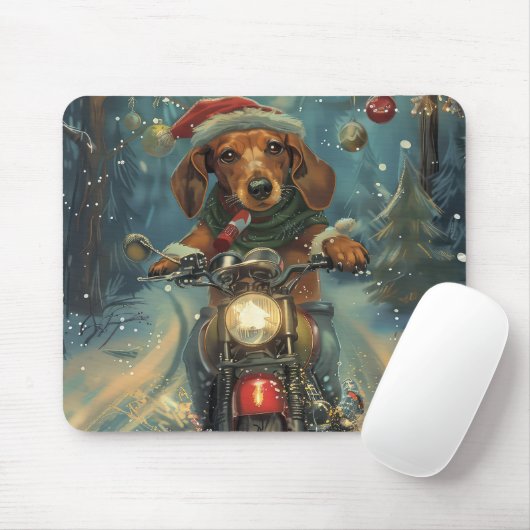 Dashond Krijdt Kerstmis met Motorfiets Muismat (Met muis)