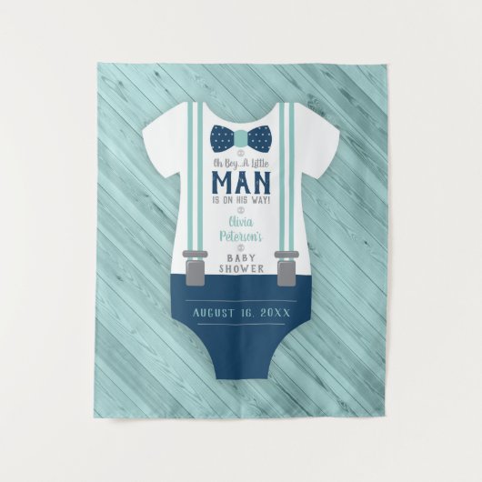 Dasje Baby Shower Achtergrond, Navy, Aqua Wandkleed (Voorkant)