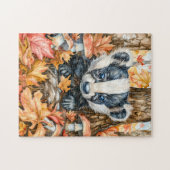 Dasje in herfstbladeren legpuzzel (Horizontaal)