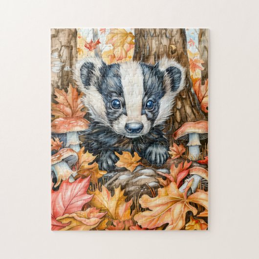 Dasje in herfstbladeren legpuzzel (Verticaal)