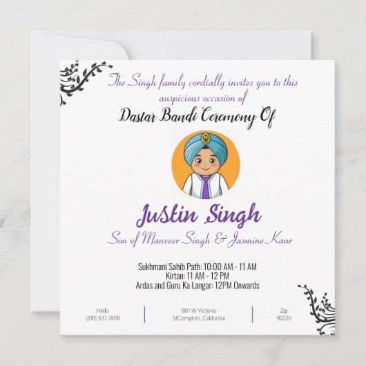 Dastar Bandi Ceremony Invitation Kaart (Voorkant)