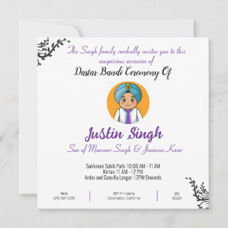 Dastar Bandi Ceremony Invitation Kaart