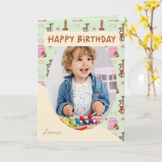 Dat Cat Life Cat Pattern Foto Name Birthday Kaart (Gele Bloem)