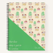 Dat Cat Life Cat Pattern Green Beige met naam Notitieboek (Voorkant)