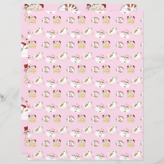 Dat Cat Life Pink Scrapbooking Paper Cat Pattern (Voorkant / Achterkant)