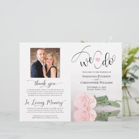 Dat doen we. Blush roze Rose Modern Wedding Progra (Staand voorkant)