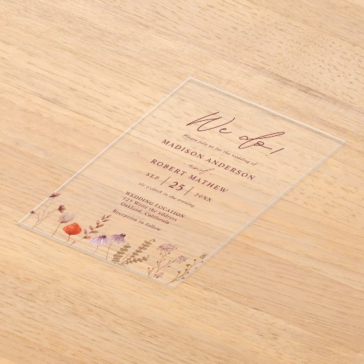 Dat doen we! Boho botanische rustieke wilde bloeme Acryl Uitnodigingen (Laagn)