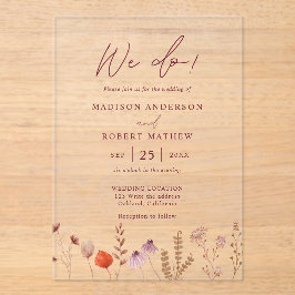 Dat doen we! Boho botanische rustieke wilde bloeme Acryl Uitnodigingen