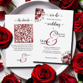 Dat doen we! Bourgogne Bloemen Script QR Code Huwe Kaart