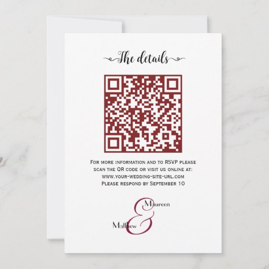 Dat doen we! Bourgogne Bloemen Script QR Code Huwe Kaart (Achterkant)
