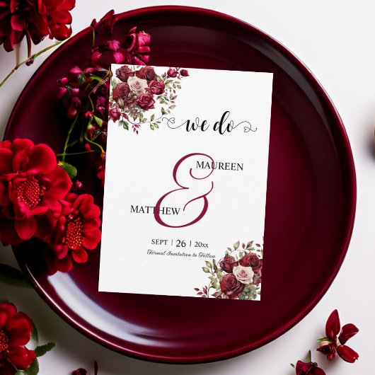 Dat doen we! Bourgogne Floral Modern Script Weddin Save The Date