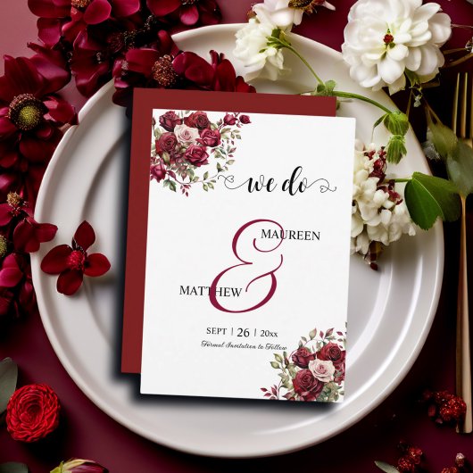 Dat doen we! Bourgogne Floral Modern Script Weddin Save The Date