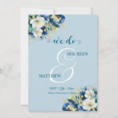 Dat doen we! Dusty Blue Gold Glitter Floral Save The Date (Voorkant)