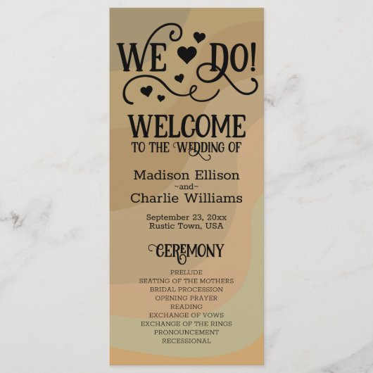 Dat doen we! Earthtone Retro Swirls Schattigee Leu Programmakaart (Voorkant)