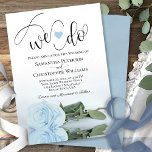 Dat doen we. Elegant Dusty Blue Roos Romantic Wedd Kaart<br><div class="desc">Deze mooie huwelijksuitnodiging is romantisch, speels en stijlvol. Het bevat een leuke titel met een schattig hart en een modern script dat "we doen" aan de bovenkant, met alle details hieronder. Onderaan bevindt zich een prachtig, eenzijdig bord met lange steentjes, stoffig blauw of poederblauw roos dat op de zijkant in...</div>