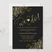Dat doen we. Elegant Frilly Black & Gold Wedding Kaart (Voorkant)