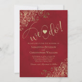 Dat doen we. Elegant Frilly Crimson Red & Gold Wed Kaart (Voorkant)