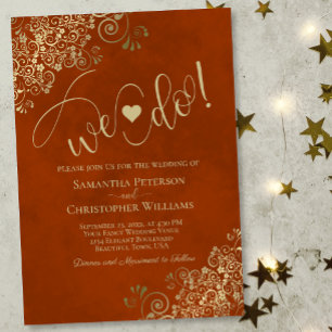 Dat doen we. Elegant Frilly Rust Oranje & Gold Wed Kaart